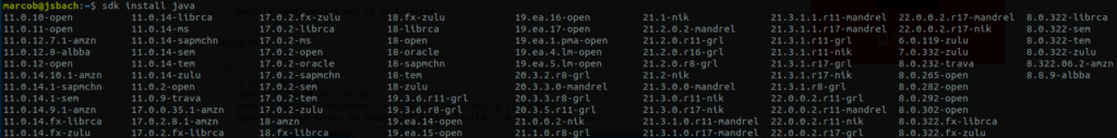 sdk install java options